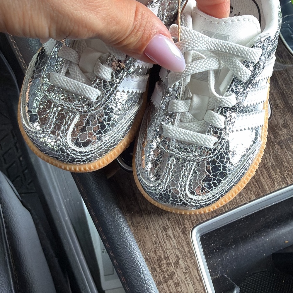 adidas Kids Silver Crackle Lace-Up Sneakers with Gum Sole